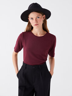 Простая женская футболка с круглым вырезом и короткими рукавами LCWAIKIKI Classic, бургундия