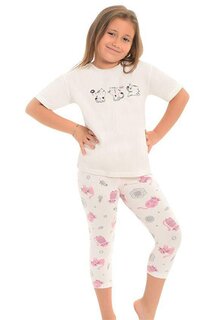 Хлопковые колготки с короткими рукавами и рисунком, пижамный комплект для девочек LITTLE FROG KIDS, экрю