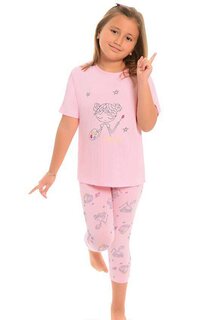 Хлопковые колготки с короткими рукавами и рисунком, пижамный комплект для девочек LITTLE FROG KIDS, розовый