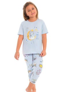 Хлопковые колготки с короткими рукавами и рисунком, пижамный комплект для девочек LITTLE FROG KIDS, синий