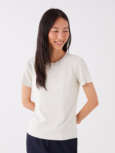 Простая женская футболка с круглым вырезом и короткими рукавами LCW Casual, цвет камня