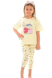 Хлопковые колготки с короткими рукавами и рисунком, пижамный комплект для девочек LITTLE FROG KIDS, желтый