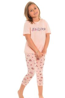 Хлопковые колготки с короткими рукавами и рисунком, пижамный комплект для девочек LITTLE FROG KIDS, персик
