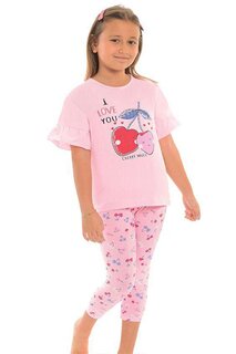 Хлопковые колготки с короткими рукавами и рисунком, пижамный комплект для девочек LITTLE FROG KIDS, розовый