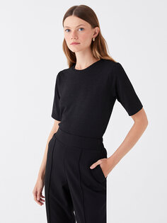 Простая женская футболка с круглым вырезом и короткими рукавами LCWAIKIKI Classic, новый черный
