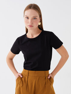 Простая женская футболка с круглым вырезом и короткими рукавами LCWAIKIKI Basic, новый черный
