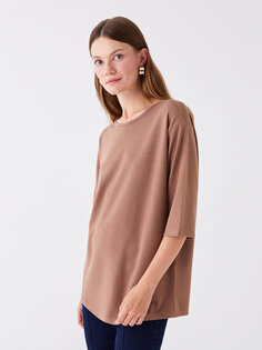Простая женская футболка с круглым вырезом и короткими рукавами LCWAIKIKI Classic, светло-коричневый