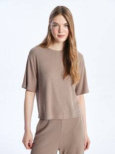 Простая женская футболка с круглым вырезом и короткими рукавами LCW Casual, светло-коричневый