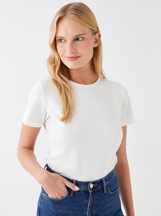 Простая женская футболка с круглым вырезом и короткими рукавами LCWAIKIKI Basic, экрю