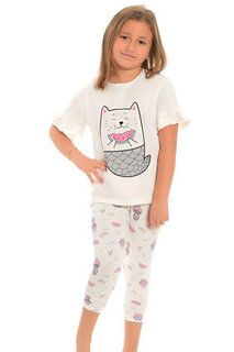 Хлопковые колготки с короткими рукавами и рисунком, пижамный комплект для девочек LITTLE FROG KIDS, экрю