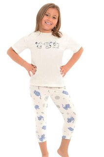 Хлопковые колготки с короткими рукавами и рисунком, пижамный комплект для девочек LITTLE FROG KIDS, экрю-беби-голубой