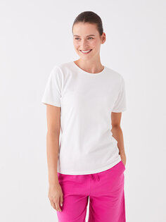 Простая женская футболка с круглым вырезом и короткими рукавами LCWAIKIKI Classic, экрю