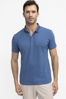 Мужская спортивная футболка поло с воротником поло, хлопковая приталенная синяя футболка со скрытыми пуговицами TUDORS