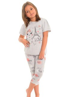 Хлопковые колготки с короткими рукавами и рисунком, пижамный комплект для девочек LITTLE FROG KIDS, серый