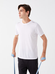 Мужская спортивная футболка с круглым вырезом и короткими рукавами LCW Active, оптический белый
