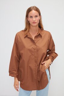 Простая рубашка из поплина оверсайз с длинными рукавами MUNİ MUNİ, светло-коричневый Muni Muni