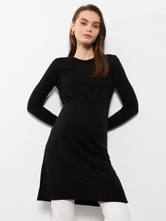 Простая трикотажная туника для беременных с круглым вырезом и длинными рукавами LCWAIKIKI Maternity, новый черный