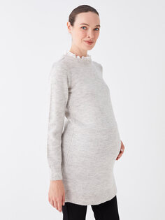 Простая трикотажная туника для беременных с круглым вырезом и длинными рукавами LCWAIKIKI Maternity, серый меланж
