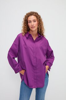 Простая рубашка из поплина оверсайз с длинными рукавами MUNİ MUNİ, фиолетовый Muni Muni