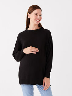 Простая трикотажная туника для беременных с круглым вырезом и длинными рукавами LCWAIKIKI Maternity, новый черный