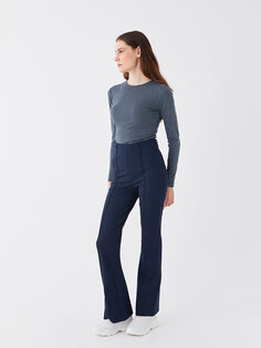 Женские брюки очень узкого кроя с прямыми расклешенными штанинами LCWAIKIKI Basic, темно-синий