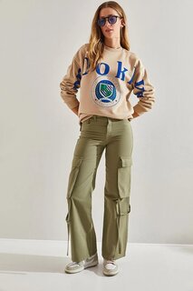 Женские брюки карго с карманами на шнурке SHADE, зеленый