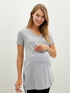 Простая футболка для беременных с V-образным вырезом и короткими рукавами LCWAIKIKI Maternity