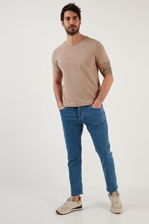 Хлопковые прямые джинсы стандартного кроя с нормальной талией 6440301 Buratti, синий
