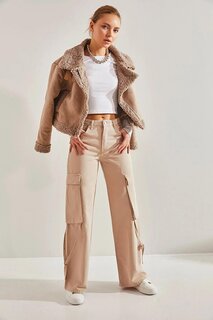 Женские брюки карго с карманами на шнурке SHADE, бежевый