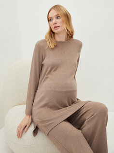 Простая туника для беременных с круглым вырезом и длинными рукавами LCWAIKIKI Maternity