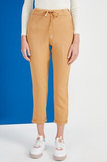 Женские брюки из ткани светло-коричневого цвета с эластичной резинкой и двойными штанинами Z Giyim