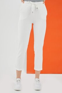 Женские брюки из ткани цвета экрю с эластичной резинкой на талии и двойными штанинами Z Giyim
