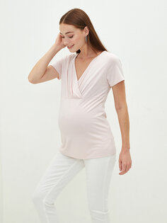 Простая футболка для беременных с V-образным вырезом и короткими рукавами с функциями для грудного вскармливания LCWAIKIKI Maternity
