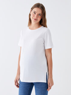 Простая футболка для беременных с круглым вырезом и короткими рукавами LCWAIKIKI Maternity, оптический белый