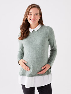 Простая футболка с длинным рукавом для беременных с рубашечным воротником LCWAIKIKI Maternity, сизый