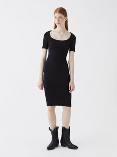 Простое женское облегающее платье с короткими рукавами и U-образным вырезом XSIDE
