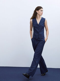 Женские брюки стандартного кроя в полоску с широкими штанинами LIMITED, темно-синий