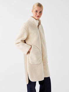 Простое женское плюшевое пальто большого размера с высоким воротником LCW Modest