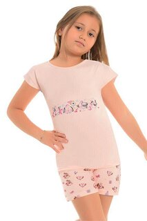 Хлопковые шорты с короткими рукавами и рисунком, пижамный комплект для девочек LITTLE FROG KIDS, персик