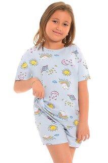 Хлопковые шорты с короткими рукавами и рисунком, пижамный комплект для девочек LITTLE FROG KIDS, синий