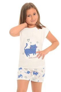Хлопковые шорты с короткими рукавами и рисунком, пижамный комплект для девочек LITTLE FROG KIDS, экрю-беби-голубой