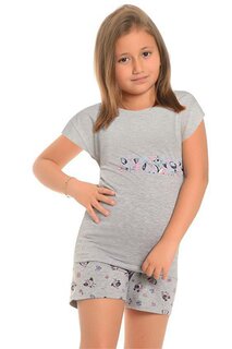 Хлопковые шорты с короткими рукавами и рисунком, пижамный комплект для девочек LITTLE FROG KIDS, серый