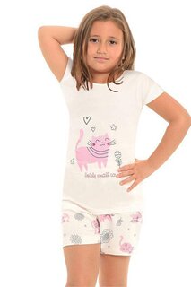 Хлопковые шорты с короткими рукавами и рисунком, пижамный комплект для девочек LITTLE FROG KIDS, экрю