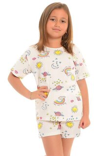 Хлопковые шорты с короткими рукавами и рисунком, пижамный комплект для девочек LITTLE FROG KIDS, экрю