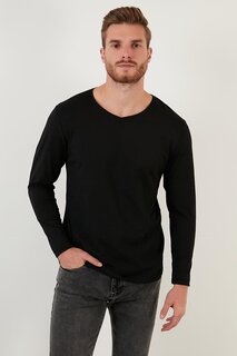 Хлопковый базовый свитшот Slim Fit с круглым вырезом 5905068 Buratti, черный