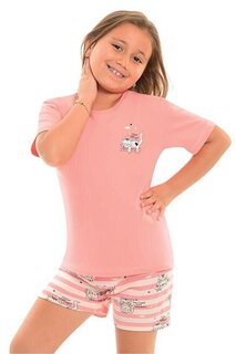 Хлопковые шорты с короткими рукавами и рисунком, пижамный комплект для девочек LITTLE FROG KIDS, персик