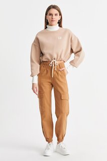 Женские брюки-карго с эластичными манжетами светло-коричневого цвета ECROU