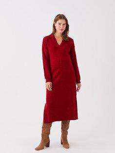 Простое трикотажное платье для беременных с воротником-поло и длинными рукавами LCWAIKIKI Maternity, красный