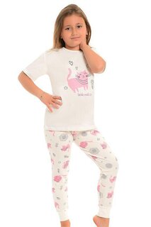 Хлопковый пижамный комплект для девочек с короткими рукавами и узором на ногах LITTLE FROG KIDS, экрю