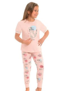 Хлопковый пижамный комплект для девочек с короткими рукавами и узором на ногах LITTLE FROG KIDS, персик